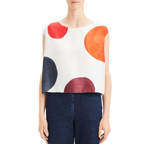 Theory Tops - Theory Womens Ivory Silk Boxy Blouse Crop Top Shirt NWT